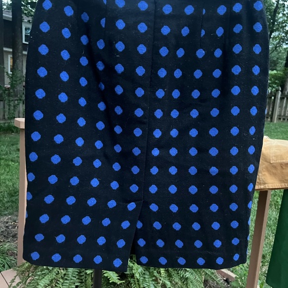 Talbots Womens Pencil Skirt Size 4 Petite Wool Blend Polka Dots Black Blue - Picture 4 of 6